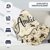 Classic Black and Gold Floral Masquerade Mask Pattern on Cream  Personalised Custom Name Super Soft Fleece Blanket Bed Sofa Throw