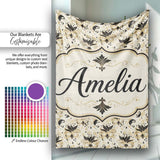Classic Black and Gold Floral Masquerade Mask Pattern on Cream  Personalised Custom Name Super Soft Fleece Blanket Bed Sofa Throw