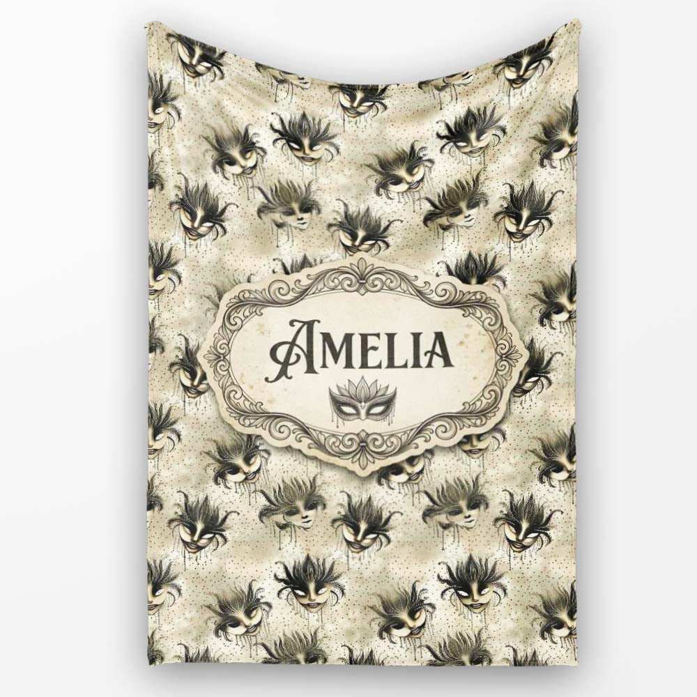 Vintage Sepia Toned Venetian Masks with Artistic Texture Seamless  Personalised Custom Name Super Soft Fleece Blanket Bed Sofa Throw