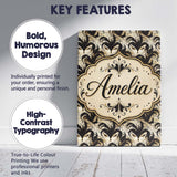 Personalised Name Ornate Black and Gold Custom  Modern Room Accent Elegant Feature Canvas Wall Art Print Decor Picture Ready to Hang