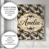Personalised Name Ornate Black and Gold Custom  Modern Room Accent Elegant Feature Canvas Wall Art Print Decor Picture Ready to Hang