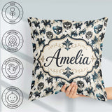 Custom Name Blue/Black Venetian Masks with Feathers Background Square Filled Cushion Throw Pillow Sofa Bed Home Decor Zip Washable UK Made