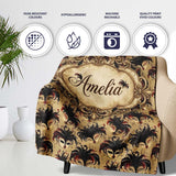 Vintage Red and Black Feathered Masks on Antique Background Seamless  Personalised Custom Name Super Soft Fleece Blanket Bed Sofa Throw