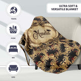 Vintage Red and Black Feathered Masks on Antique Background Seamless  Personalised Custom Name Super Soft Fleece Blanket Bed Sofa Throw