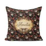 Custom Name Dark Elegant Masquerade Masks with Feathers on Black Square Filled Cushion Throw Pillow Sofa Bed Home Decor Zip Washable UK Made