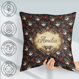 Custom Name Dark Elegant Masquerade Masks with Feathers on Black Square Filled Cushion Throw Pillow Sofa Bed Home Decor Zip Washable UK Made