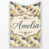 Soft Blue and Gold Floral Mask Design with Elegant Details Seamless  Personalised Custom Name Super Soft Fleece Blanket Bed Sofa Throw