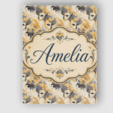 Personalised Name Soft Blue and Gold Floral Custom  Bespoke Interior Contemporary Canvas Wall Art Print Decor Picture Ready to Hang