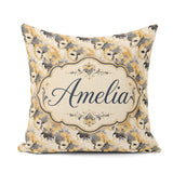 Custom Name Soft Blue and Gold Floral Mask with Elegant Seamless Square Filled Cushion Throw Pillow Sofa Bed Home Decor Zip Washable UK Made