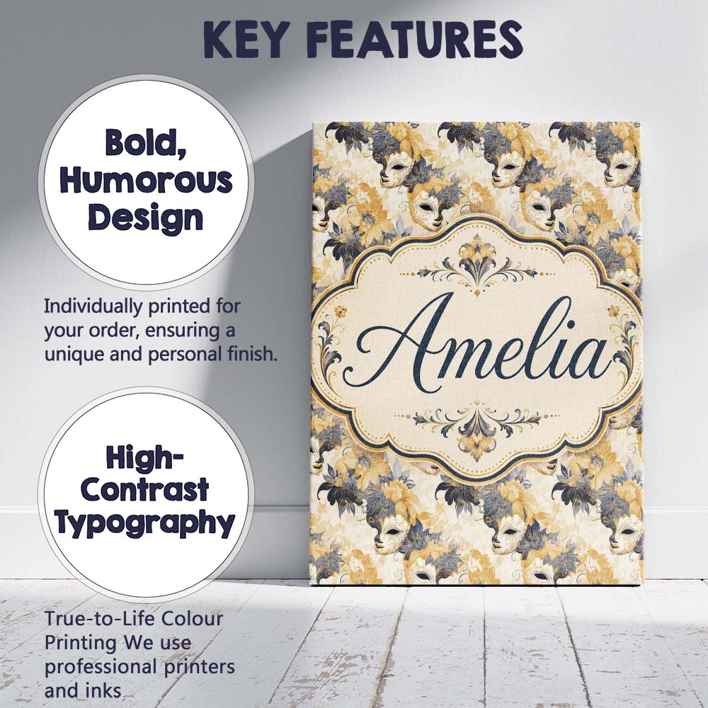 Personalised Name Soft Blue and Gold Floral Custom  Bespoke Interior Contemporary Canvas Wall Art Print Decor Picture Ready to Hang