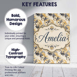 Personalised Name Soft Blue and Gold Floral Custom  Bespoke Interior Contemporary Canvas Wall Art Print Decor Picture Ready to Hang