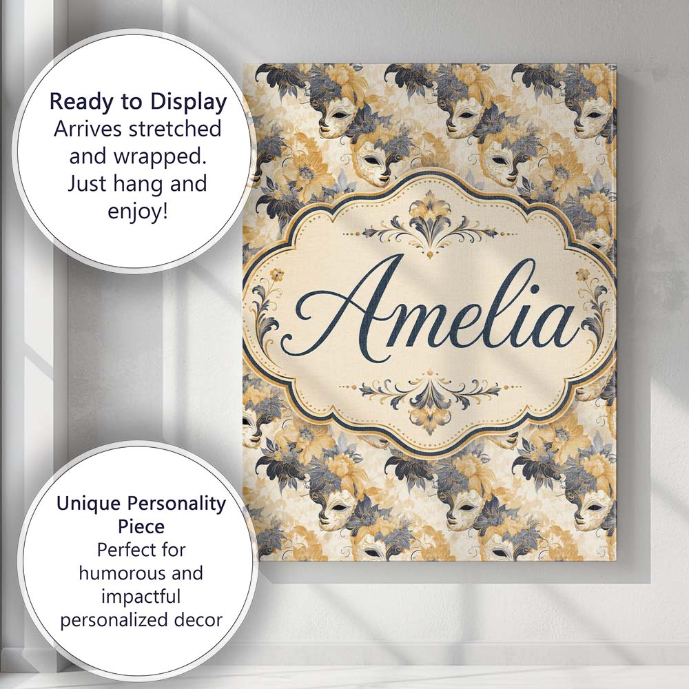 Personalised Name Soft Blue and Gold Floral Custom  Bespoke Interior Contemporary Canvas Wall Art Print Decor Picture Ready to Hang