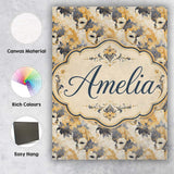 Personalised Name Soft Blue and Gold Floral Custom  Bespoke Interior Contemporary Canvas Wall Art Print Decor Picture Ready to Hang