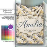 Soft Blue and Gold Floral Mask Design with Elegant Details Seamless  Personalised Custom Name Super Soft Fleece Blanket Bed Sofa Throw