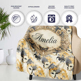 Deep Blue Masquerade Pattern with Red and Gold Decorative Masks  Personalised Custom Name Super Soft Fleece Blanket Bed Sofa Throw