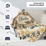 Deep Blue Masquerade Pattern with Red and Gold Decorative Masks  Personalised Custom Name Super Soft Fleece Blanket Bed Sofa Throw