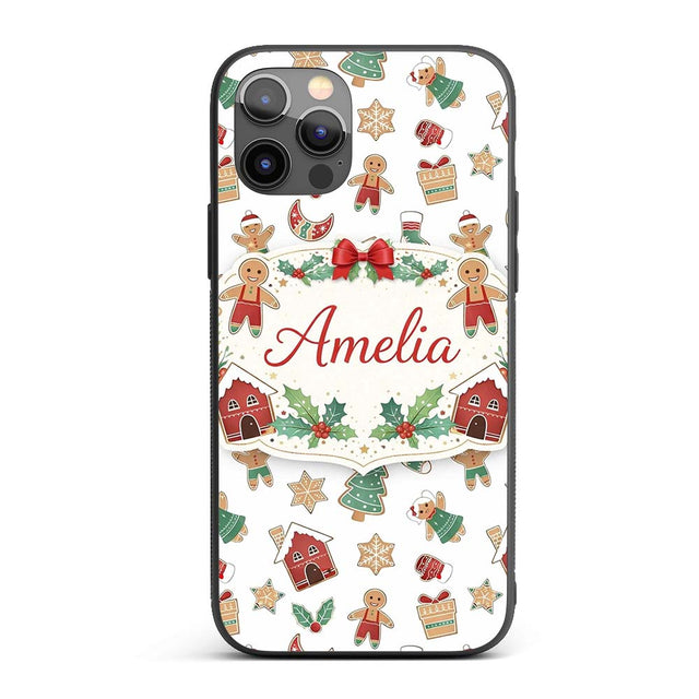 Gingerbread Christmas Cookie Pattern Cute Holiday Custom Name Protective Phone Case Mobile Cover Durable Everyday Smartphone Shock Resistant