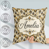 Custom Name Classic Black and Gold Mask Pattern Swirling Details Square Filled Cushion Throw Pillow Sofa Bed Home Decor Zip Washable UK Made