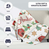 Gingerbread Christmas Cookie Pattern Cute Holiday Seamless Design  Personalised Custom Name Super Soft Fleece Blanket Bed Sofa Throw