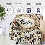 Elegant Feathered Masks with Vintage Script Background Seamless  Personalised Custom Name Super Soft Fleece Blanket Bed Sofa Throw