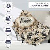 Elegant Feathered Masks with Vintage Script Background Seamless  Personalised Custom Name Super Soft Fleece Blanket Bed Sofa Throw