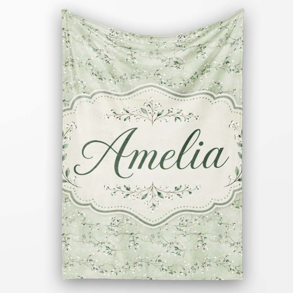 Delicate Green Botanical Branches with White Berries Seamless Lovely  Personalised Custom Name Super Soft Fleece Blanket Bed Sofa Throw