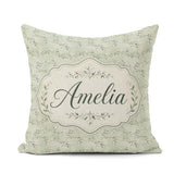 Custom Name Delicate Green Botanical Branches with White Berries Square Filled Cushion Throw Pillow Sofa Bed Home Decor Zip Washable UK Made