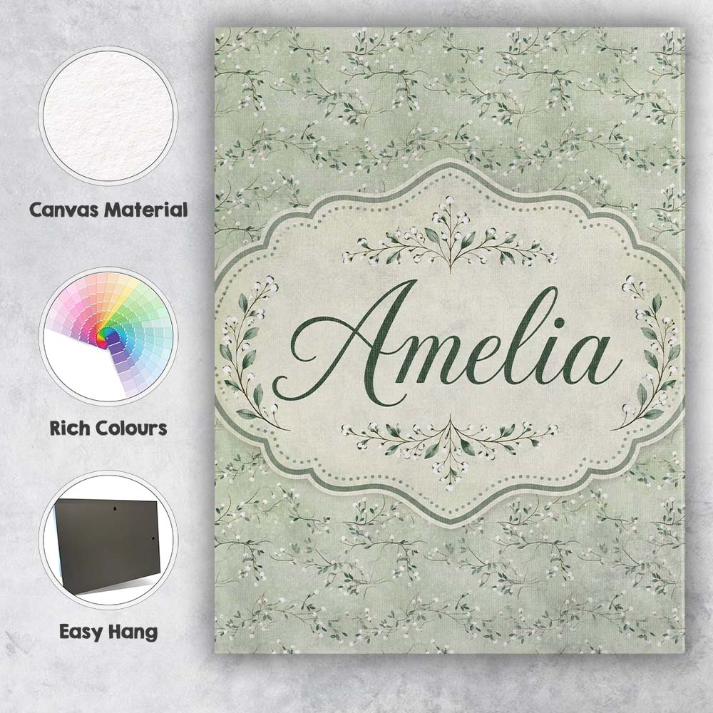 Personalised Name Delicate Green Botanical Custom  Unique Gift Idea Elegant Feature Canvas Wall Art Print Decor Picture Ready to Hang