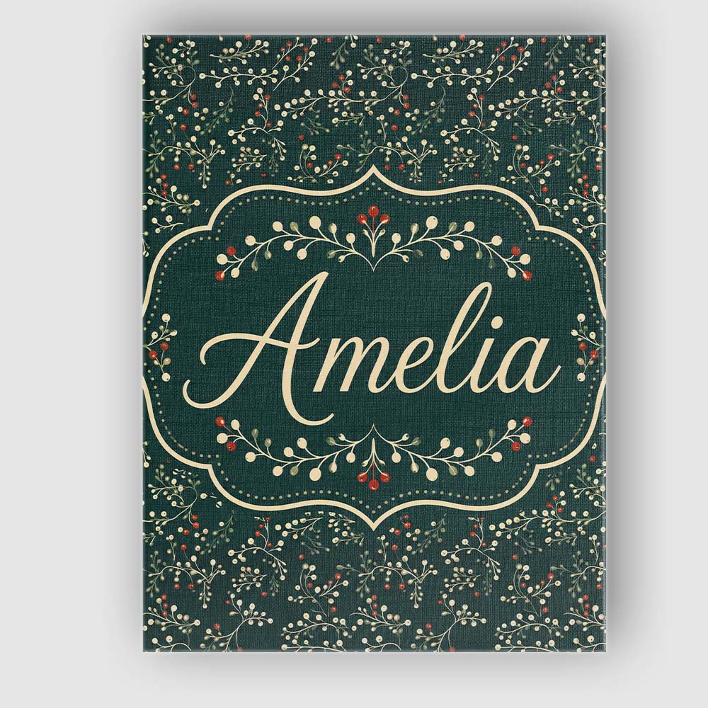 Personalised Name Festive Holly Berry Custom Modern Room Accent Creative Decorator Style Canvas Wall Art Print Decor Picture Ready to Hang
