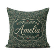 Custom Name Festive Holly Berry Branches on Deep Green Seamless Square Filled Cushion Throw Pillow Sofa Bed Home Decor Zip Washable UK Made