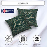 Custom Name Festive Holly Berry Branches on Deep Green Seamless Square Filled Cushion Throw Pillow Sofa Bed Home Decor Zip Washable UK Made