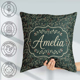 Custom Name Festive Holly Berry Branches on Deep Green Seamless Square Filled Cushion Throw Pillow Sofa Bed Home Decor Zip Washable UK Made