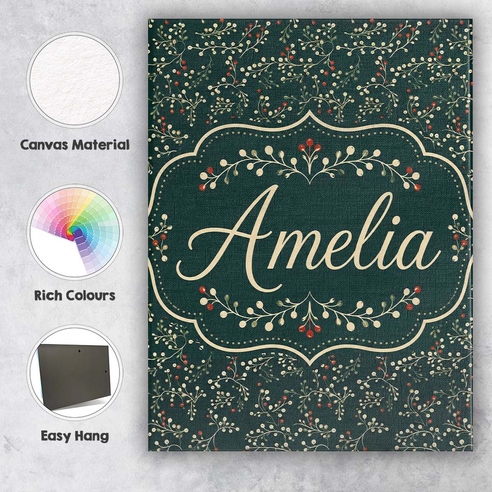 Personalised Name Festive Holly Berry Custom Modern Room Accent Creative Decorator Style Canvas Wall Art Print Decor Picture Ready to Hang