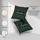 Custom Name Festive Holly Berry Branches on Deep Green Seamless Square Filled Cushion Throw Pillow Sofa Bed Home Decor Zip Washable UK Made