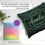 Custom Name Festive Holly Berry Branches on Deep Green Seamless Square Filled Cushion Throw Pillow Sofa Bed Home Decor Zip Washable UK Made