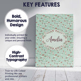 Personalised Name Light Blue Floral and Custom  Modern Room Accent Elegant Feature Canvas Wall Art Print Decor Picture Ready to Hang