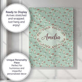Personalised Name Light Blue Floral and Custom  Modern Room Accent Elegant Feature Canvas Wall Art Print Decor Picture Ready to Hang
