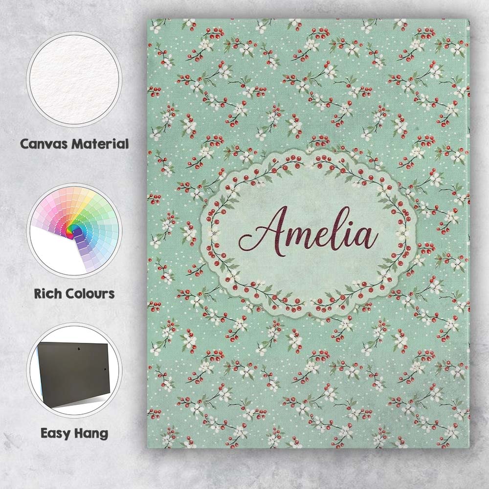 Personalised Name Light Blue Floral and Custom  Modern Room Accent Elegant Feature Canvas Wall Art Print Decor Picture Ready to Hang