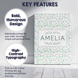 Personalised Name Watercolor Green Leaves Custom  Unique Gift Idea Elegant Feature Canvas Wall Art Print Decor Picture Ready to Hang