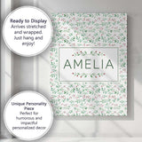 Personalised Name Watercolor Green Leaves Custom  Unique Gift Idea Elegant Feature Canvas Wall Art Print Decor Picture Ready to Hang