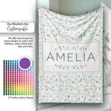 Watercolor Green Leaves and Red Berry Seamless Botanical Pattern  Personalised Custom Name Super Soft Fleece Blanket Bed Sofa Throw
