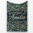 Vintage Dark Botanical Holly Leaves and Red Berries Dense Seamless  Personalised Custom Name Super Soft Fleece Blanket Bed Sofa Throw