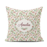 Custom Name Soft Watercolor Foliage and Red Berry Sprigs Pattern Square Filled Cushion Throw Pillow Sofa Bed Home Decor Zip Washable UK Made