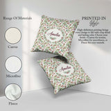 Custom Name Soft Watercolor Foliage and Red Berry Sprigs Pattern Square Filled Cushion Throw Pillow Sofa Bed Home Decor Zip Washable UK Made