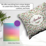 Custom Name Soft Watercolor Foliage and Red Berry Sprigs Pattern Square Filled Cushion Throw Pillow Sofa Bed Home Decor Zip Washable UK Made