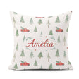 Custom Name Winter Forest Red Car Christmas Tree Seamless Design Square Filled Cushion Throw Pillow Sofa Bed Home Decor Zip Washable UK Made