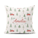 Custom Name Winter Forest Red Car Christmas Tree Seamless Design Square Filled Cushion Throw Pillow Sofa Bed Home Decor Zip Washable UK Made