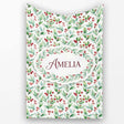 Light Botanical Leaves and Red Berry Clusters Seamless Watercolor  Personalised Custom Name Super Soft Fleece Blanket Bed Sofa Throw
