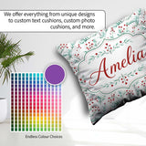Custom Name Classic Green and Red Berry Botanical Repeat Pattern Square Filled Cushion Throw Pillow Sofa Bed Home Decor Zip Washable UK Made