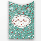 Soft Blue Green Foliage with Red Berries Watercolor Seamless Pattern  Personalised Custom Name Super Soft Fleece Blanket Bed Sofa Throw